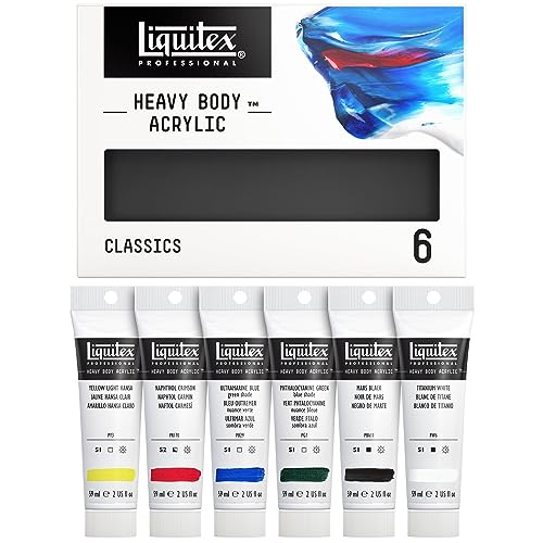 Liquitex 3699311 Acrylfarbe Heavy Body, 6 Acrylfarben in Künstlerqualität, Classic Set, 59 ml (6er Pack) von Liquitex
