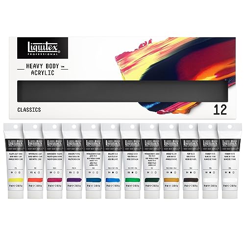 Liquitex 3699312 Professional Heavy Body Acrylfarbe in Künstlerqualität mit ausgezeichneter Lichtechtheit in buttriger Konsistenz, Farbenset - 12 Farben a 59 ml Tuben von Liquitex