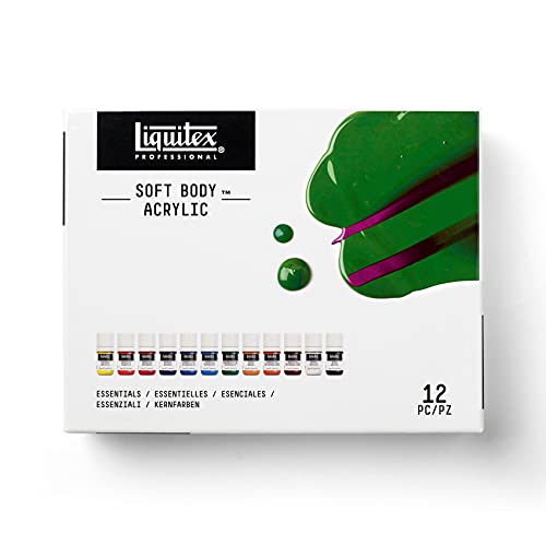 Liquitex 3699321 Professional Soft Body Acrylfarbe mit hochwertigen Pigmenten, hohe Farbbrillanz, lichtbeständig, deckend, wasserfest und umweltfreundlich, Acrylset 12 Farben in 22ml - Essentials von Liquitex