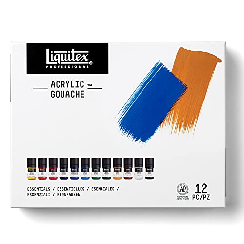 Liquitex 3699325 Acrylfarbe mit Gouache Eigenschaften, Lichtecht, wasserfest, 12 Acrylfarben in 22ml Tuben - Essentiels von Liquitex