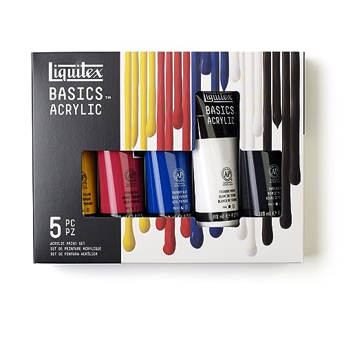Liquitex 3699350 Basics Studio Acrylfarbe, 5 Farben in 118ml Tuben aus hochwertige und beständige Pigmente, sehr deckende Farben, ausgezeichnete Lichtbeständigkeit, wasserfest von Liquitex
