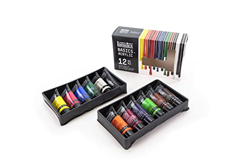 Liquitex 3699353 Basics Studio Acrylfarbe, hochwertige und beständige Pigmente, sehr deckende Farben, ausgezeichnete Lichtbeständigkeit, wasserfest, Acrylfarben - Set, 12 Acrylfarben in 22ml Tuben von Liquitex