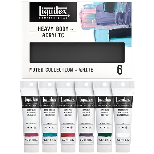Liquitex 3699356 Professional Heavy Body Acrylfarbe in Künstlerqualität mit ausgezeichneter Lichtechtheit in buttriger Konsistenz, Farbenset - 6 Farben in 59ml gedämpfte Töne & Weiß von Liquitex