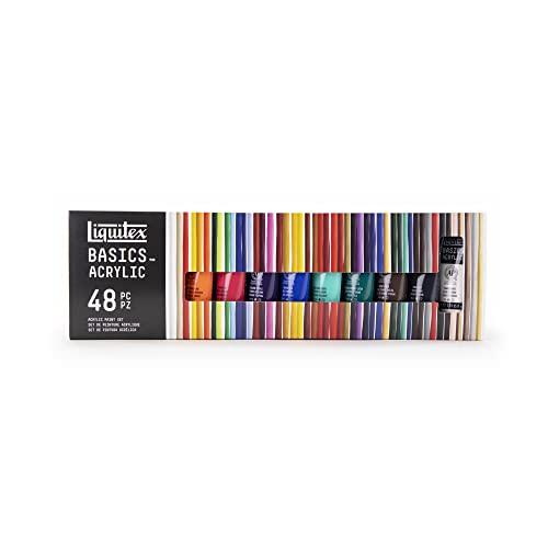 Liquitex 3699395 Basics - Acrylfarbe, monopigmentierte Künstlerpigmente, lichtecht, mittlere Viskosität, Archivqualität, seidenglänzender Finish - 48 Farben Set a 22ml von Liquitex