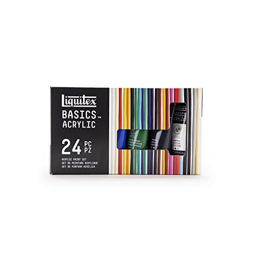 Liquitex 3699397 Basics - Acrylfarbe, monopigmentierte Künstlerpigmente, lichtecht, mittlere Viskosität, Archivqualität, seidenglänzender Finish - 24 Farben A 22ml Tuben von Liquitex