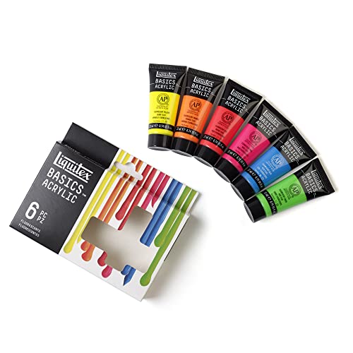 Liquitex 3699400 Basics Acrylfarben Set Fluoreszent – 6 x 22ml Tuben, brillante Fluofarben, lichtechte Künstler-Acrylfarben, ideal für Leinwand, Acrylmalerei & kreative Projekte von Liquitex