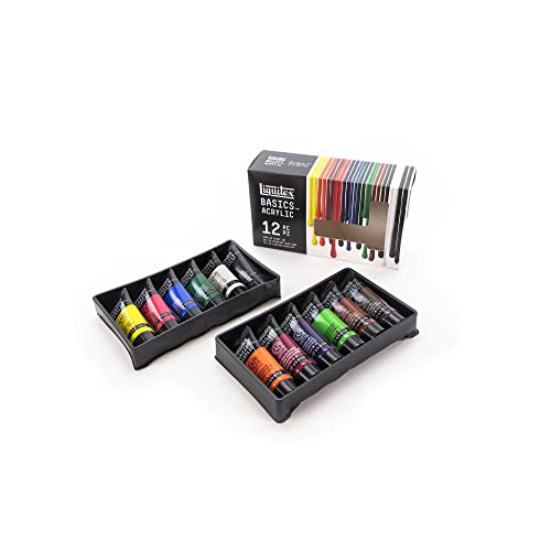 Liquitex 3699403 Basics - Acrylfarbe, monopigmentierte Künstlerpigmente, lichtecht, mittlere Viskosität, Archivqualität, seidenglänzender Finish - 12 Farben in 22ml Tuben von Liquitex