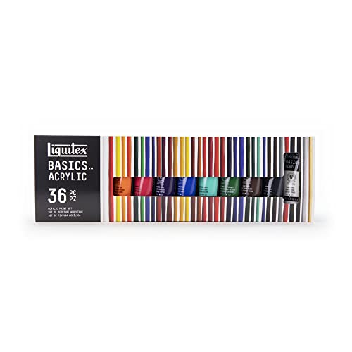 Liquitex 3699404 Basics - Acrylfarbe, monopigmentierte Künstlerpigmente, lichtecht, mittlere Viskosität, Archivqualität, seidenglänzender Finish - 36 Farben Set a 22ml von Liquitex