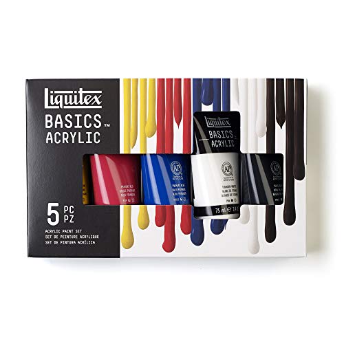 Liquitex 3699405 Basics - Acrylfarbe, monopigmentierte Künstlerpigmente, lichtecht, mittlere Viskosität, Archivqualität, seidenglänzender Finish - 5 Farben Set a 75ml von Liquitex