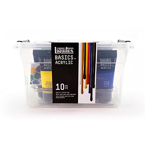 Liquitex 3699407 Basics - Acrylfarben Starterset, monopigmentierte Künstlerpigmente, lichtecht, mittlere Viskosität, Archivqualität, seidenglänzender Finish, - Liquitex Basics Acryl Starter Box von Liquitex