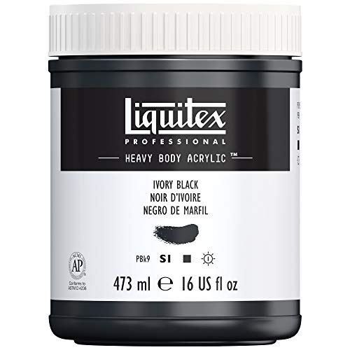 Liquitex 4412244 Professional Heavy Body Acrylfarbe in Künstlerqualität mit ausgezeichneter Lichtechtheit in buttriger Konsistenz, 473ml Topf - Elfenbeinschwarz von Liquitex