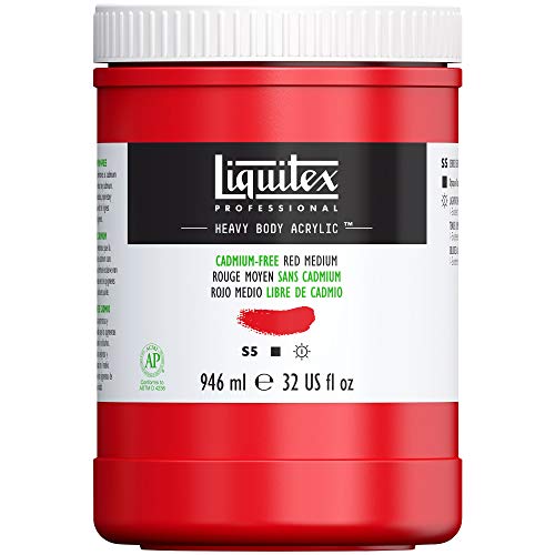 Liquitex 4413894 Professional Heavy Body Acrylfarbe in Künstlerqualität mit ausgezeichneter Lichtechtheit in buttriger Konsistenz, 946ml Topf - Kadmiumfrei Rot mittel von Liquitex