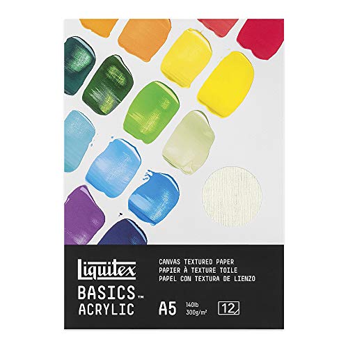 Liquitex 4602003 Basics Acrylpapier - Malblock für Acrylfarben, 12 Blatt weiß, 300 g/m² schweres Malpapier für Acrylmalerei, 100% säurefrei mit Leinwandprägung - A5 von Liquitex