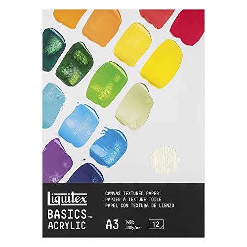 Liquitex 4602005 Basics Acrylpapier - Malblock für Acrylfarben, 12 Blatt weiß, 300 g/m² schweres Malpapier für Acrylmalerei, 100% säurefrei mit Leinwandprägung - A3 von Liquitex