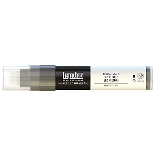 Liquitex 4615599 Professional Paint Marker, Acrylmarker mit hochpigmentierte Acrylfarbe auf Wasserbasis für den Innenbereich & Außenbereich, breite Spitze - Neutralgrau Nr. 5 von Liquitex