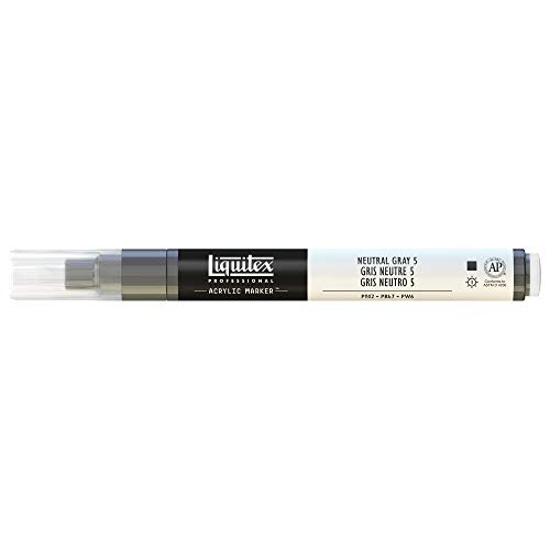 Liquitex 4625599 Professional Paint Marker, Acrylmarker mit hochpigmentierte Acrylfarbe auf Wasserbasis für den Innenbereich & Außenbereich, feine Spitze - Neutralgrau Nr. 5 von Liquitex