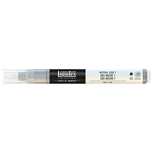 Liquitex 4627599 Professional Paint Marker, Acrylmarker mit hochpigmentierte Acrylfarbe auf Wasserbasis für den Innenbereich & Außenbereich, feine Spitze - Neutralgrau Nr. 7 von Liquitex