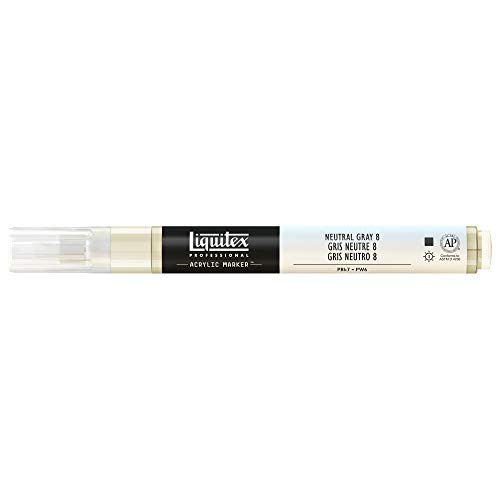 Liquitex 4628599 Professional Paint Marker, Acrylmarker mit hochpigmentierte Acrylfarbe auf Wasserbasis für den Innenbereich & Außenbereich, feine Spitze - Neutralgrau Nr. 8 von Liquitex