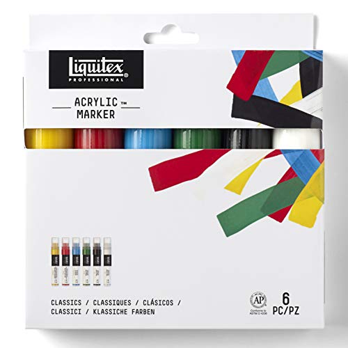 Liquitex 4690001 Professional Paint Acrylfarben Marker, Künstlerpigmente zum Zeichen, Malen auf Papier, Leinwand, Textilien, breite Spitze - 6 Marker Set von Liquitex