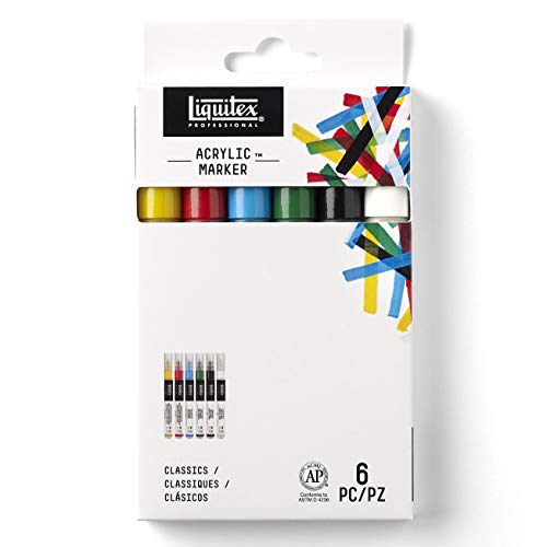 Liquitex 4690002 Professional Paint Acrylfarben Marker, Künstlerpigmente zum Zeichen, Malen auf Papier, Leinwand, Textilien, feine Spitze - 6 Marker Set von Liquitex