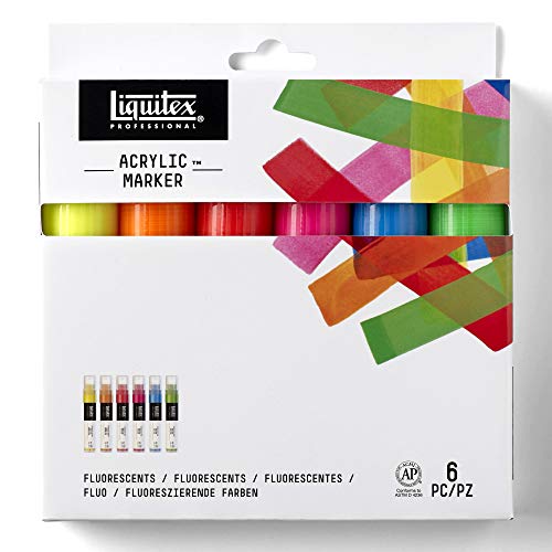 Liquitex 4690005 Professional Paint Acrylfarben Marker, Künstlerpigmente zum Zeichen, Malen auf Papier, Leinwand, Textilien, breite Spitze - 6 Fluo Marker Set von Liquitex