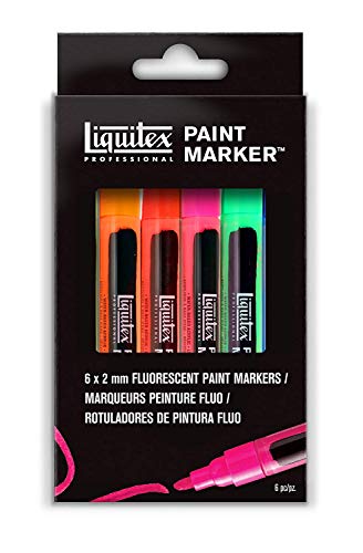 Liquitex 4690006 Professional Paint Acrylfarben Marker, Künstlerpigmente zum Zeichen, Malen auf Papier, Leinwand, Textilien, feine Spitze - 6 Marker Set Fluo Farben von Liquitex