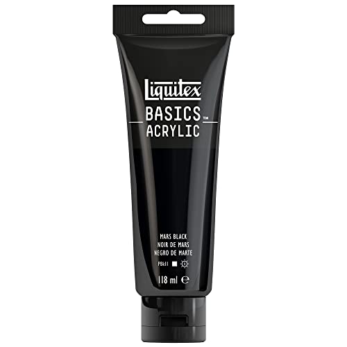 Liquitex 8870022 Basics - Acrylfarbe, monopigmentierte Künstlerpigmente, lichtecht, mittlere Viskosität, Archivqualität, seidenglänzender Finish, 118ml Tube - Marsschwarz, Schwarz von Liquitex