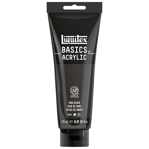 Liquitex 88700222 Basics - Acrylfarbe, monopigmentierte Künstlerpigmente, lichtecht, mittlere Viskosität, Archivqualität, seidenglänzender Finish, 250ml Tube - Marsschwarz von Liquitex