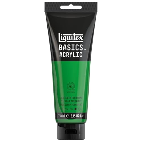 Liquitex 88700224 Basics - Acrylfarbe, monopigmentierte Künstlerpigmente, lichtecht, mittlere Viskosität, Archivqualität, seidenglänzender Finish, 250ml Tube - Hellgrün Permanent von Liquitex