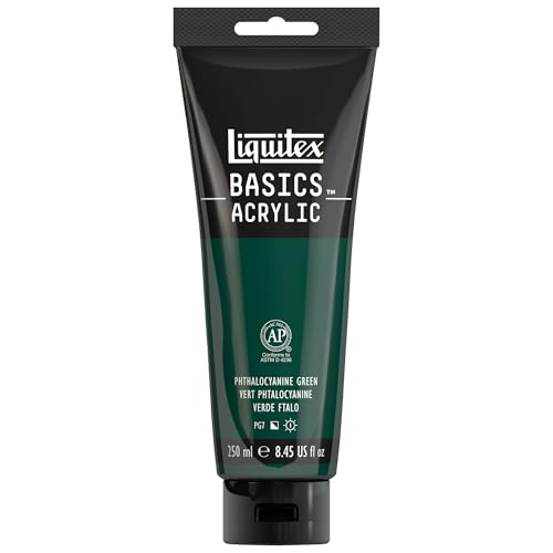 Liquitex 88700226 Basics - Acrylfarbe, monopigmentierte Künstlerpigmente, lichtecht, mittlere Viskosität, Archivqualität, seidenglänzender Finish, 250ml Tube - Phthalozyaningrün von Liquitex