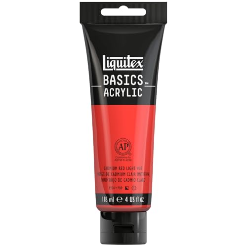 Liquitex 8870034 Basics Acrylfarbe Kadmiumrot Hell Farbton – 118ml Tube, lichtecht, mittlere Viskosität, seidenglänzend, monopigmentiert, Archivqualität von Liquitex