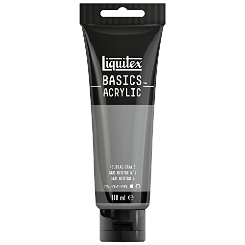 Liquitex 8870035 Basics Acrylfarbe Neutralgrau Nr. 5 – 118ml Tube, lichtecht, mittlere Viskosität, seidenglänzend, monopigmentiert, Archivqualität von Liquitex