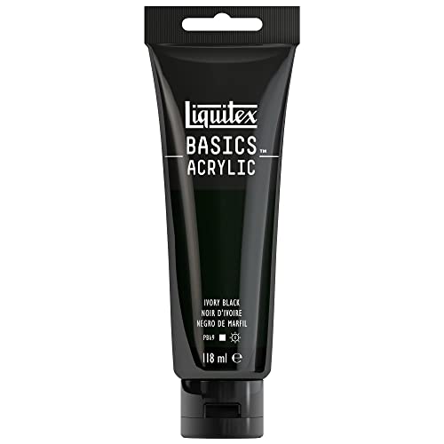 Liquitex 8870038 Basics - Acrylfarbe, monopigmentierte Künstlerpigmente, lichtecht, mittlere Viskosität, Archivqualität, seidenglänzender Finish, 118ml Tube - Elfenbeinschwarz, Schwarz von Liquitex