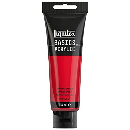 Liquitex 8870043 Basics Acrylfarbe Naphtholrot Karmin – 118ml Tube, lichtecht, mittlere Viskosität, seidenglänzend, monopigmentiert, Archivqualität von Liquitex