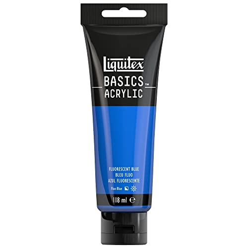 Liquitex 8870068 Basics - Acrylfarbe, monopigmentierte Künstlerpigmente, lichtecht, mittlere Viskosität, Archivqualität, seidenglänzender Finish, 118ml Tube - Blau Fluo von Liquitex