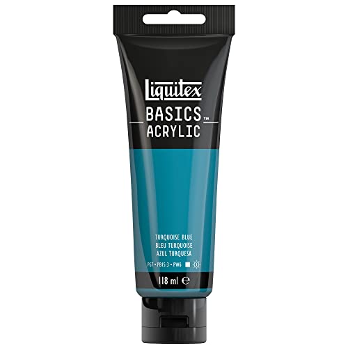 Liquitex 8870074 Basics Acrylfarbe Türkisblau – 118ml Tube, lichtecht, mittlere Viskosität, seidenglänzend, monopigmentiert, Archivqualität von Liquitex
