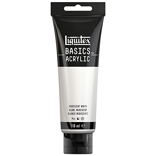 Liquitex 8870075 Basics - Acrylfarbe, monopigmentierte Künstlerpigmente, lichtecht, mittlere Viskosität, Archivqualität, seidenglänzender Finish, 118ml Tube - Irisierendes Weiss von Liquitex