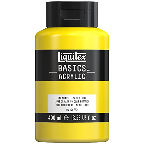 Liquitex 8870314 Basics - Acrylfarbe, monopigmentierte Künstlerpigmente, lichtecht, mittlere Viskosität, Archivqualität, seidenglänzender Finish, 400ml Flasche - Kadmiummiumgelb hell Farbton von Liquitex