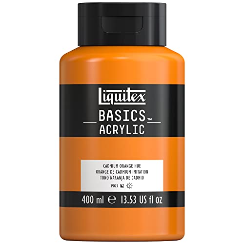 Liquitex 8870317 Basics - Acrylfarbe, monopigmentierte Künstlerpigmente, lichtecht, mittlere Viskosität, Archivqualität, seidenglänzender Finish, 400ml Flasche - Kadmiummiumorange Farbton von Liquitex