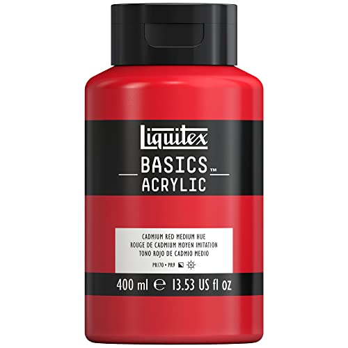 Liquitex 8870319 Basics - Acrylfarbe, monopigmentierte Künstlerpigmente, lichtecht, mittlere Viskosität, Archivqualität, seidenglänzender Finish, 400ml Flasche - Kadmiummiumrot mittel Farbton von Liquitex