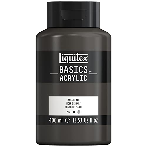 Liquitex 8870335 Basics - Acrylfarbe, monopigmentierte Künstlerpigmente, lichtecht, mittlere Viskosität, Archivqualität, seidenglänzender Finish, 400ml Flasche - Marsschwarz von Liquitex