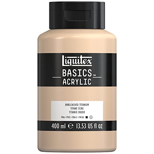 Liquitex 8870338 Basics - Acrylfarbe, monopigmentierte Künstlerpigmente, lichtecht, mittlere Viskosität, Archivqualität, seidenglänzender Finish, 400ml Flasche - Ungebleichtes Titan von Liquitex