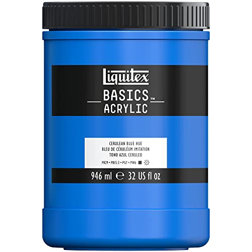 Liquitex 8870358 Basics - Acrylfarbe, monopigmentierte Künstlerpigmente, lichtecht, mittlere Viskosität, Archivqualität, seidenglänzender Finish, 946ml Topf - Cölinblau Farbton, 946ml Topf von Liquitex