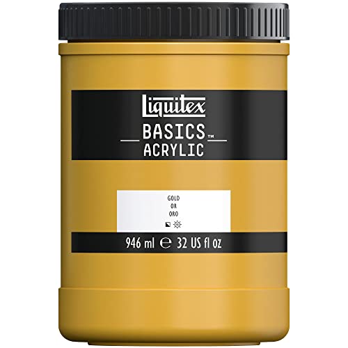 Liquitex 8870372 Basics - Acrylfarbe, monopigmentierte Künstlerpigmente, lichtecht, mittlere Viskosität, Archivqualität, seidenglänzender Finish, 946ml Topf - Gold von Liquitex