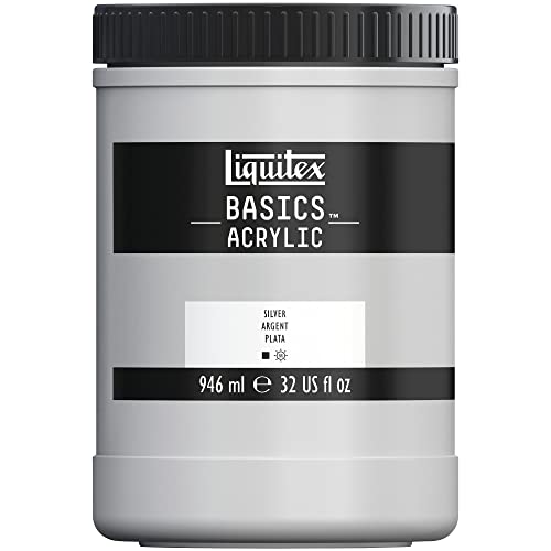 Liquitex 8870373 Basics - Acrylfarbe, monopigmentierte Künstlerpigmente, lichtecht, mittlere Viskosität, Archivqualität, seidenglänzender Finish, 946ml Topf - Silber von Liquitex