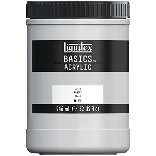 Liquitex 8870373 Basics - Acrylfarbe, monopigmentierte Künstlerpigmente, lichtecht, mittlere Viskosität, Archivqualität, seidenglänzender Finish, 946ml Topf - Silber Liquitex 8870373 Basics - Acrylfarbe, monopigmentierte Künstlerpigmente, lichtecht, mittlere Viskosität, Archivqualität, seidenglänzender Finish, 946ml Topf - Silber von Liquitex