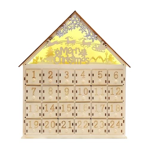 Adventskalender aus Holz mit Schubladen – 24-Tage-Countdown Elchhaus, LED Beleuchtung, Wiederverwendbar, Handgefertigt | Weihnachtsdeko Für Wohnzimmer, Kinderzimmer, Feiertage Adventszeit von Liqzirtu