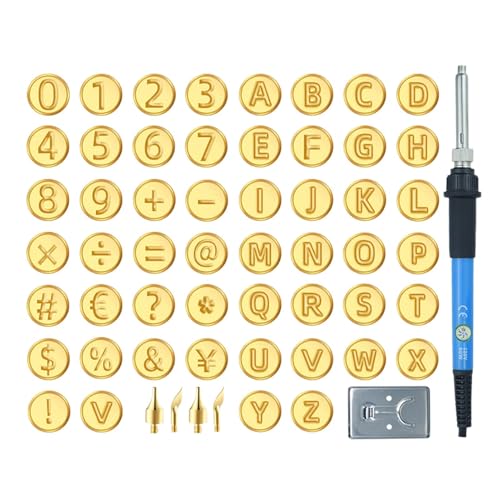 Heißblind-Werkzeug - Holzbrenner-Set mit Briefmarken, Burrtet von gleich 56 Schnitzset Alphabet | Heißstempelwerkzeug der Zahl der ergonomischen Symbole für C von Liqzirtu