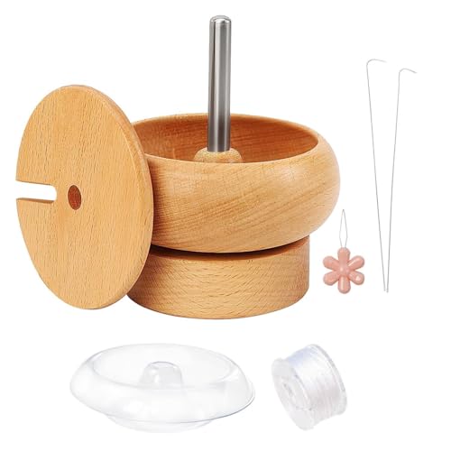 Holzperle Spinner - Taillenperlenspinner, Manueller Perleneinfädler aus Holz | Perlenspinner für die Schmuckherstellung, Holzperlenspinner mit 4 Schalen, 2 Nadeln und 1000 Perlen für Rocailles von Liqzirtu