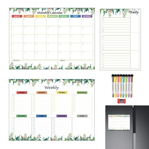 Kühlschrankmagnete - Magnetischer Kühlschrankkalender, 3er Set Monatskalender Kühlschrank mit Markierungen und Radiergummi | Wandorganisation, Monatswochen u von Liqzirtu
